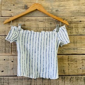 Abercrombie and Fitch Smocked Crop Top Blue and White